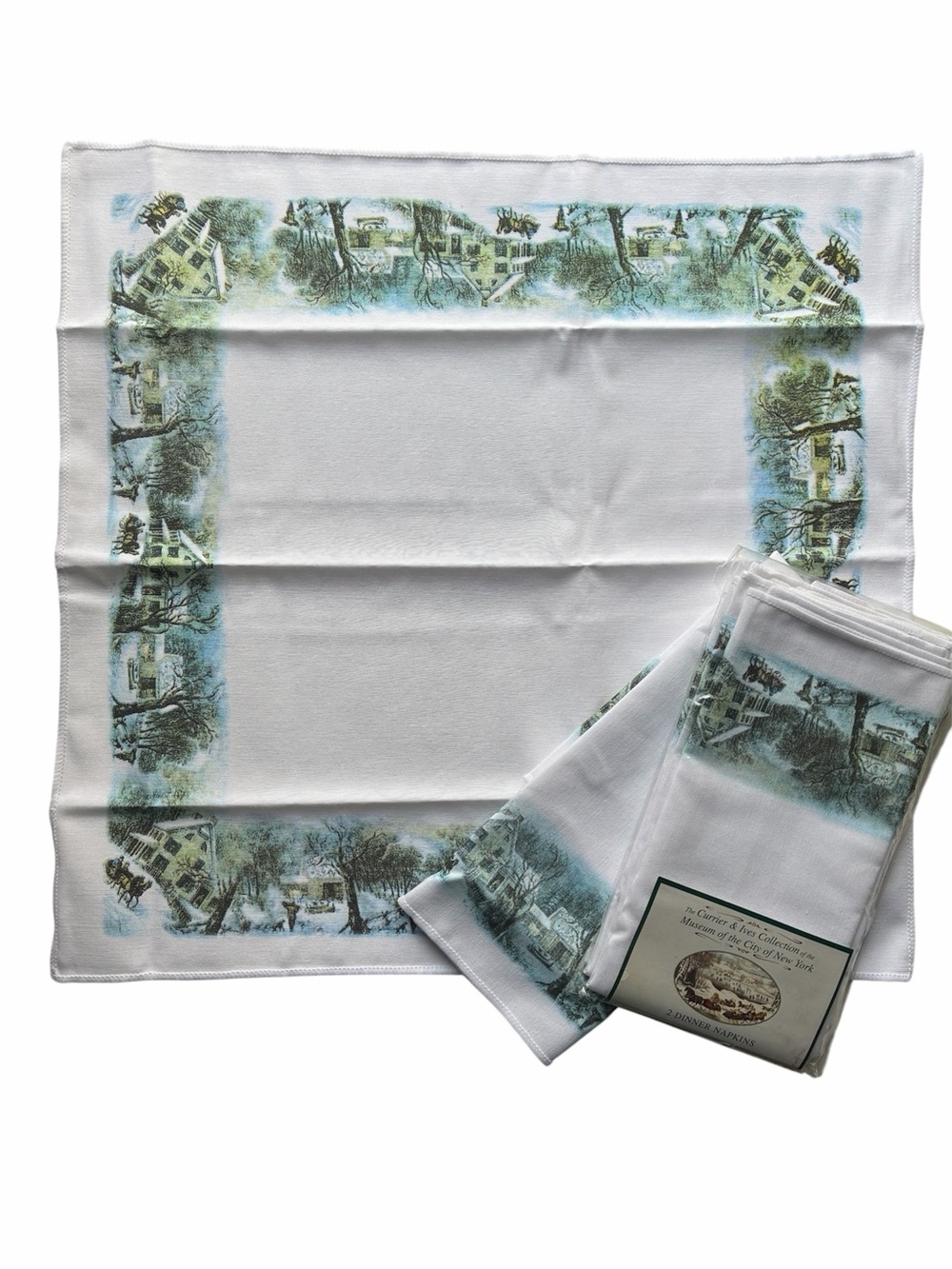 Currier & Ives Collection Museum City of New York Cotton Napkins Set of 4